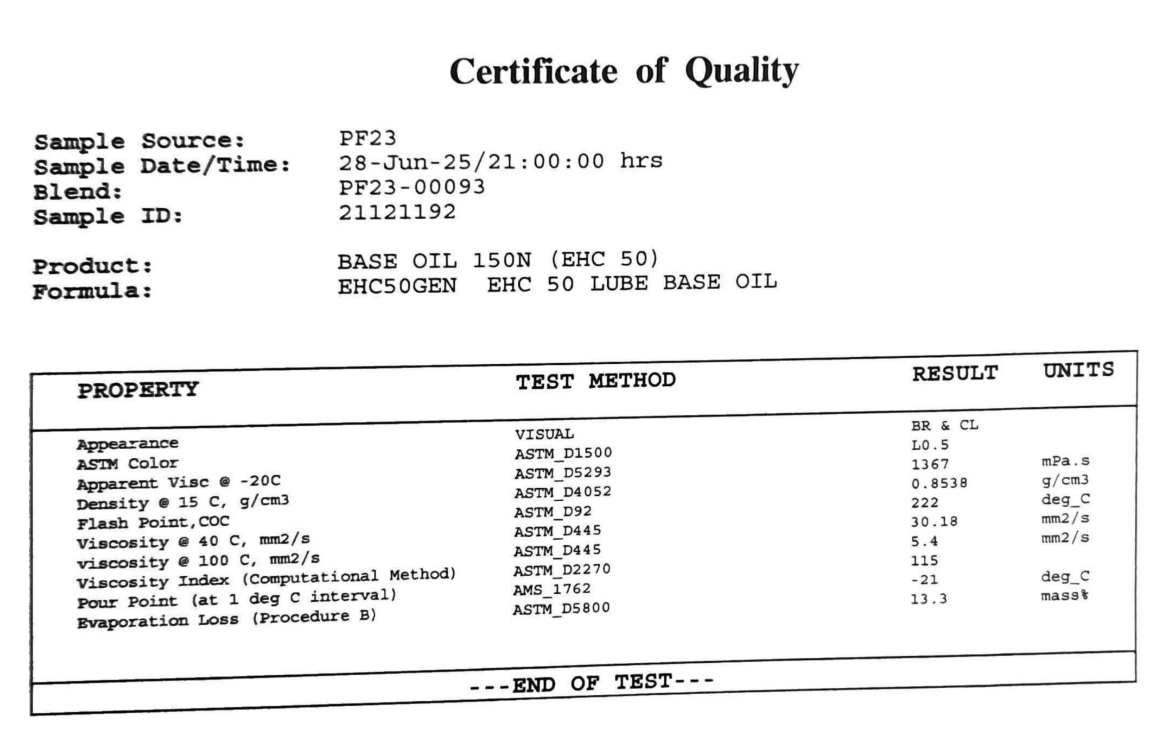 Coa Base Oil 150n Exxon Coa Base Oil 150n Exxon